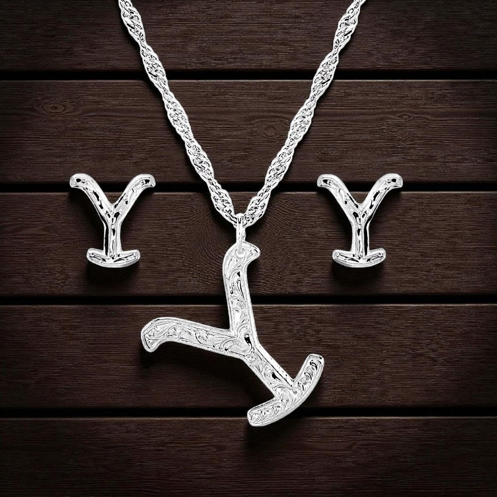 Montana Silversmiths Silver Yellowstone "Y" Jewelry Set‎ ~ Retail $90 ~ NEW!